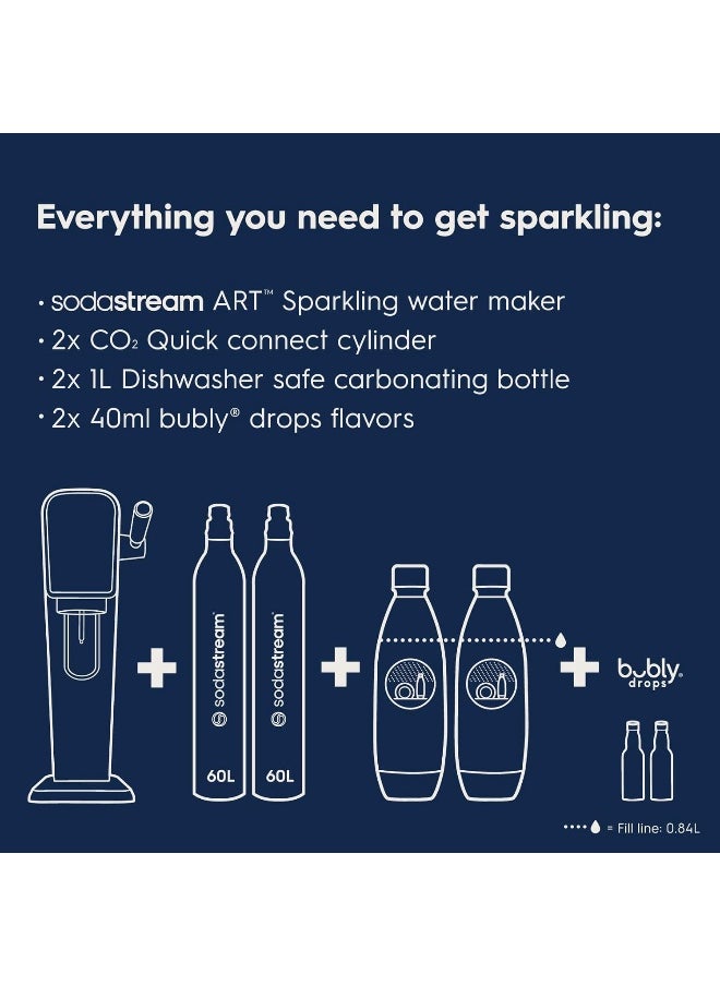 SodaStream Art Sparkling Water Maker Bundle (Black), with CO2, Dishwasher Safe Bottles, and Bubly Drops Flavors
