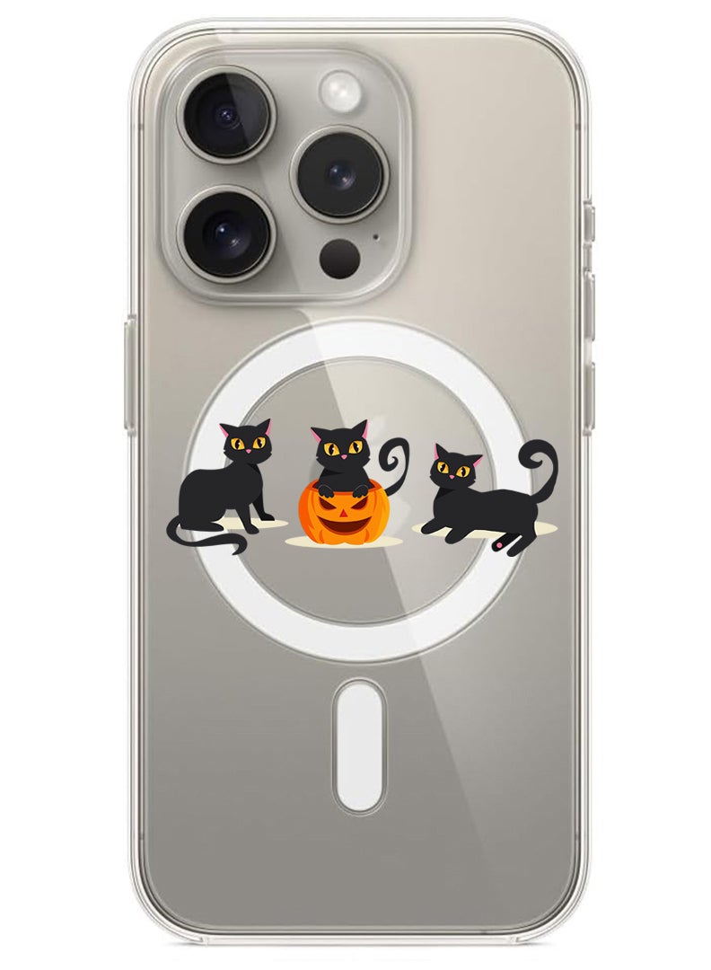 Theodor Magnetic Case for iPhone 15 Pro Max 6.7-inch Compatible with MagSafe Wireless Charging, Shockproof Phone Bumper Cover Cats Pumpkin Halloween2-01 - Image 1