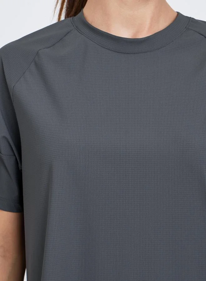 Styli Active Textured Side Slit Short Sleeves Top