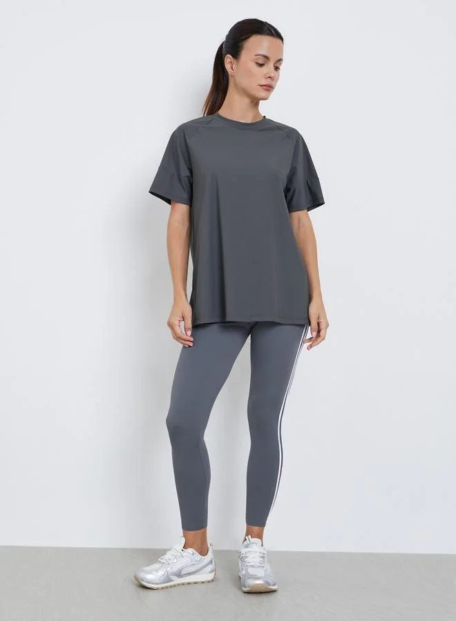 Styli Active Textured Side Slit Short Sleeves Top