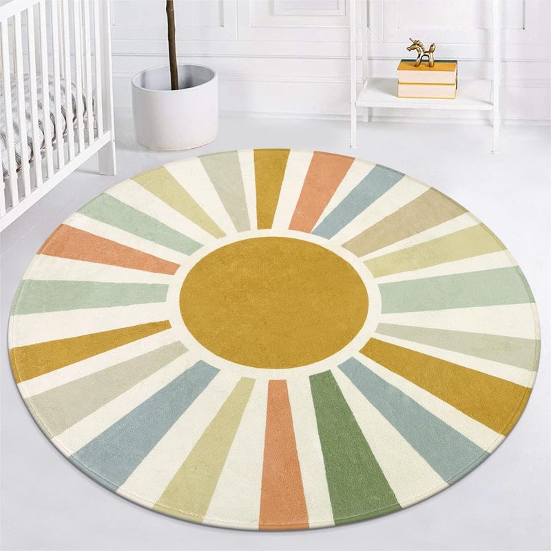 STARUIA Boho Washable Rug 5 Ft Round Area Rug for Bedroom Rainbow Circle Kids Rug for Office NonSlip Circluar Carpet Soft Sunshine for Dorm Nursery Sofa Living Room Corner - Image 2