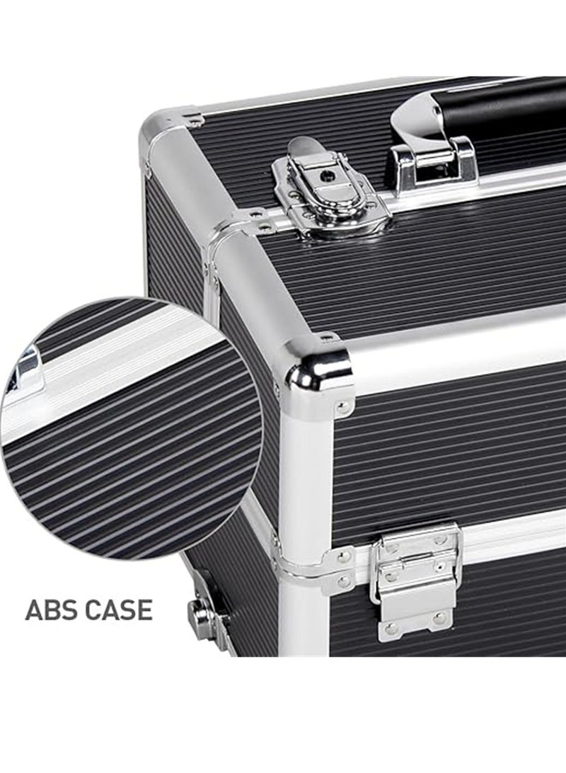 Makeup Trolley Case, Large 4-in-1 Makeup Jewelry Box Travel Suitcase Cart with 4 360° Wheels, 4 Layer Professional Aluminum Cosmetics Organizer with Drawers for Travel Makeup Beauty Nail Art (4 Layer Black) - Image 4