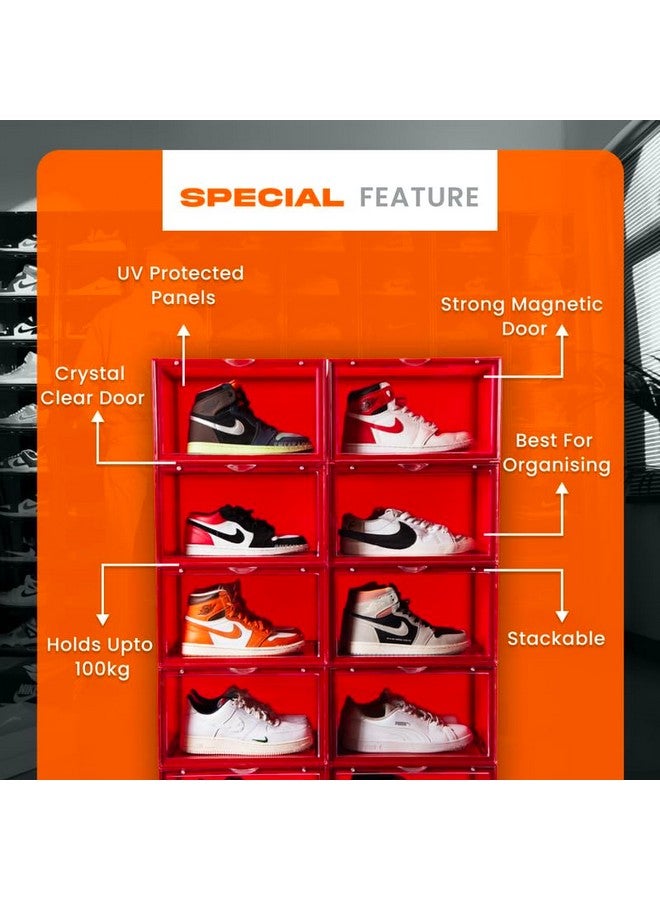 SNEAKARE Plastic Shoe Storage Organizer, Set Of 2 Red Heavy-Duty Sneaker Box, Stackable Storage Box With Magnetic Closure, Easy Installation Foldable Multipurpose Storage Box, Fits Size Uk14 - Image 4