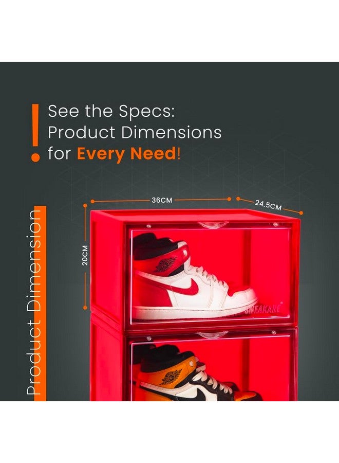 SNEAKARE Plastic Shoe Storage Organizer, Set Of 2 Red Heavy-Duty Sneaker Box, Stackable Storage Box With Magnetic Closure, Easy Installation Foldable Multipurpose Storage Box, Fits Size Uk14 - Image 5