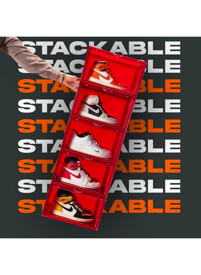 SNEAKARE Plastic Shoe Storage Organizer, Set Of 2 Red Heavy-Duty Sneaker Box, Stackable Storage Box With Magnetic Closure, Easy Installation Foldable Multipurpose Storage Box, Fits Size Uk14 - Image 2