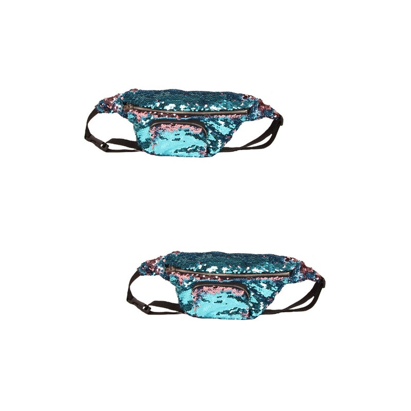 2pcs Sequins Waist Bag Multifunctional Cosmetic Makeup Fanny Pack Casual Waist Pouch (Lake & ) - Image 1