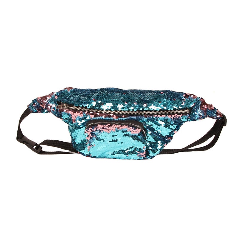 2pcs Sequins Waist Bag Multifunctional Cosmetic Makeup Fanny Pack Casual Waist Pouch (Lake & ) - Image 2