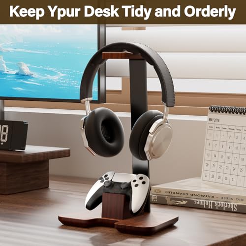 CUIWHRL Controller Stand Wood Headphone Stand for Desk Gaming Desk Accessories Controller Holder for Gaming Equipment Headset Holder - Image 3
