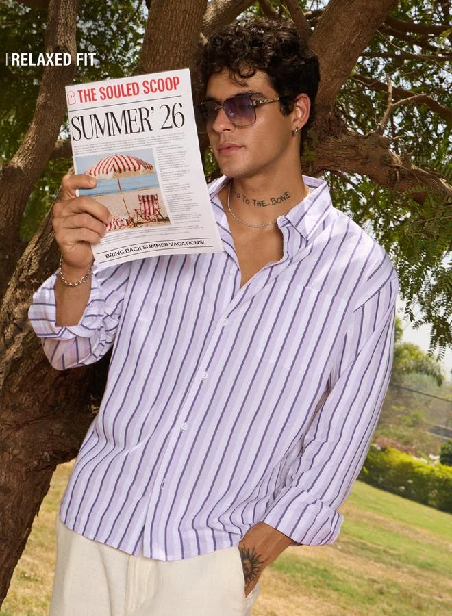 Men Striped Spread Collar Casual Shirt