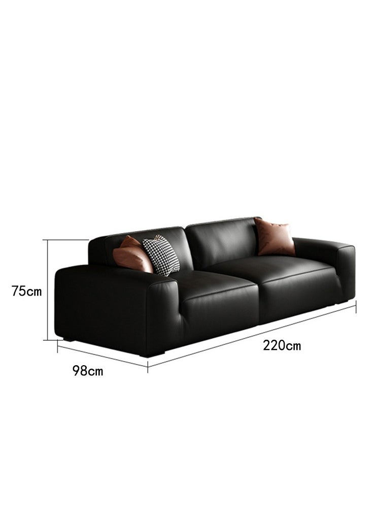 Generic Minimalist Full Leather Sofa Large Black Cow Straight Row Villa Tofu Blocks Large Flat Living Room Sofa  - Image 1
