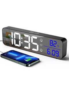 Digital Clock for Bedrooms, Plug-in Digital Alarm Clock, Day Calendar Clock, Chargable, Snooze Mode, Custom Brightness, Loud Alarm Clock Radio(black)