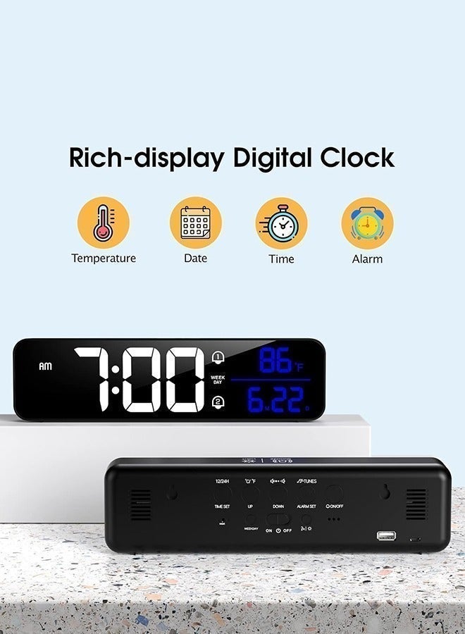 جويز ساعة رقمية لغرف النوم، ساعة منبه رقمية تعمل بالكهرباء، ساعة تقويم يومية، قابلة للشحن، وضع الغفوة، سطوع قابل للتخصيص، ساعة منبه عالية الصوت (أسود) - Image 5