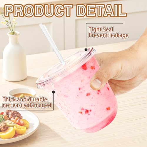 Alaeseje 50 Pack Clear Plastic Cups with Lids and Straws,12 oz Disposable Iced Coffee Cups,PET Crystal Cups,Round Bottom To Go Cup for Iced Coffee Juice Smoothie Cold Beverage - Image 3
