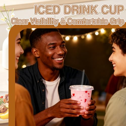 Alaeseje 50 Pack Clear Plastic Cups with Lids and Straws,12 oz Disposable Iced Coffee Cups,PET Crystal Cups,Round Bottom To Go Cup for Iced Coffee Juice Smoothie Cold Beverage - Image 5
