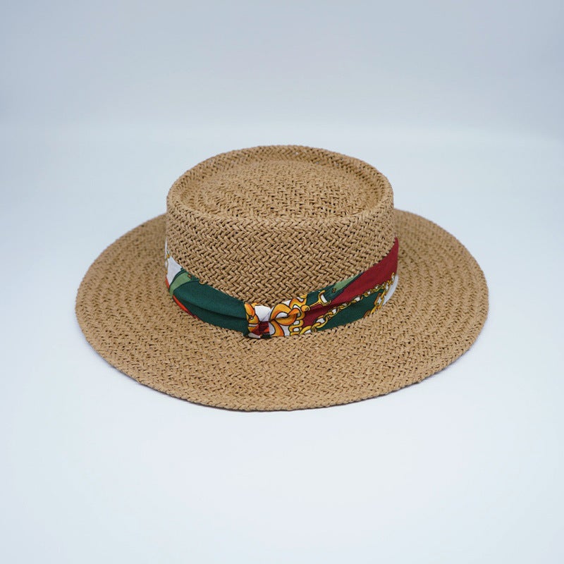 French Summer Men'S And Women'S Handmade Woven Panama Flat Top Top Hat Sunshade Holiday Beach Sun Straw Hat - Image 3