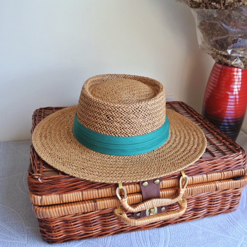 French Summer Men'S And Women'S Handmade Woven Panama Flat Top Top Hat Sunshade Holiday Beach Sun Straw Hat - Image 5