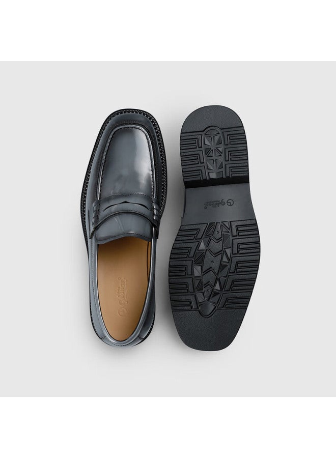 Goldlion Men's Leather Shoes First Layer Cowhide Color Fading Thick Sole Trendy Round Toe Slip-on Dark Gray 43 - Image 3