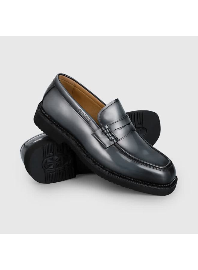 Goldlion Men's Leather Shoes First Layer Cowhide Color Fading Thick Sole Trendy Round Toe Slip-on Dark Gray 43 - Image 2