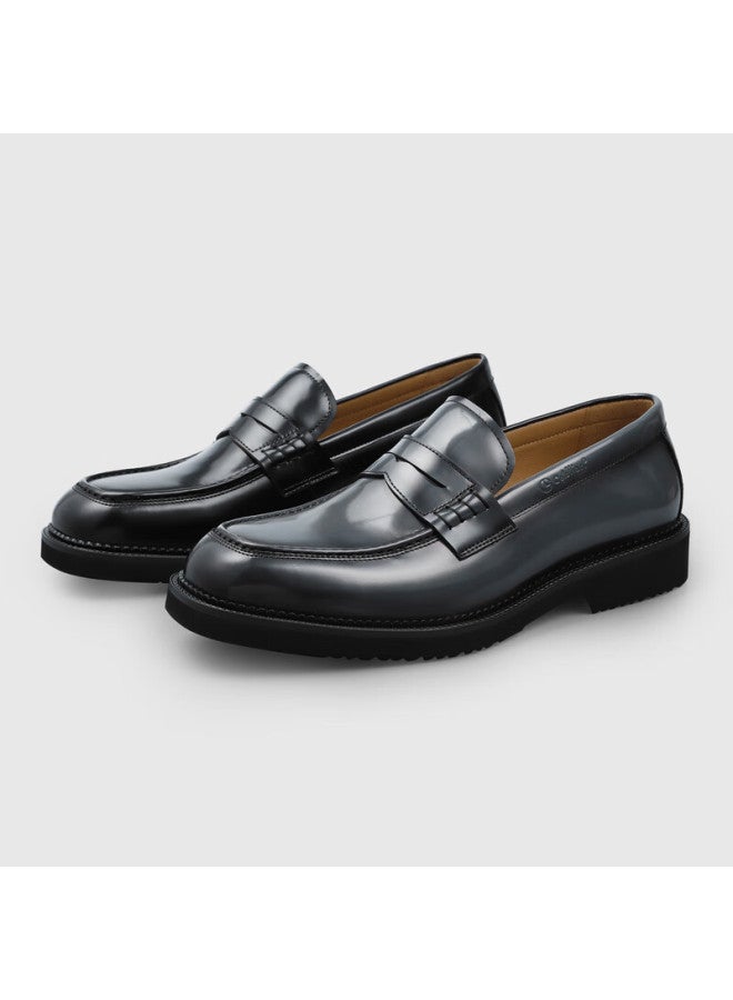 Goldlion Men's Leather Shoes First Layer Cowhide Color Fading Thick Sole Trendy Round Toe Slip-on Dark Gray 43 - Image 1