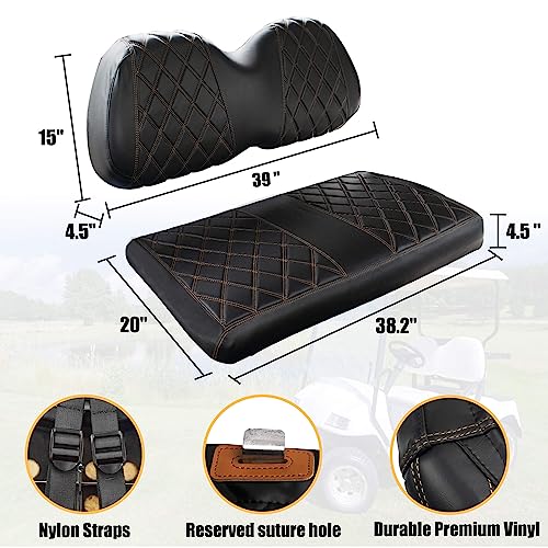 NOKINS Golf Cart P Diamond Leather seat Cover for Most of Golf cart Club Car Precedent,No Stapler Required, Golf Cart Vinyl Replacement Seat Cover,Brown Stitching - Image 4