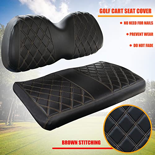 NOKINS Golf Cart P Diamond Leather seat Cover for Most of Golf cart Club Car Precedent,No Stapler Required, Golf Cart Vinyl Replacement Seat Cover,Brown Stitching - Image 2