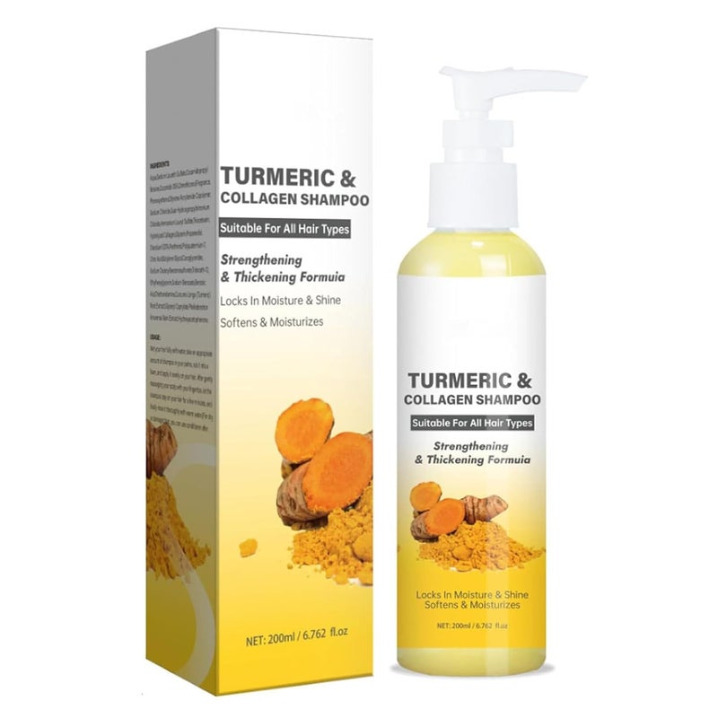 Widely used design Turmeric & Collagen Shampoo, Natural Ginger Scalp Care Anti-Dandruff Shampoo, Moisturizing Thickening Hair Wash for All Hair Types, Deep Cleanse, Volumize and Strengthen 200ml User tested optimized build - Image 1