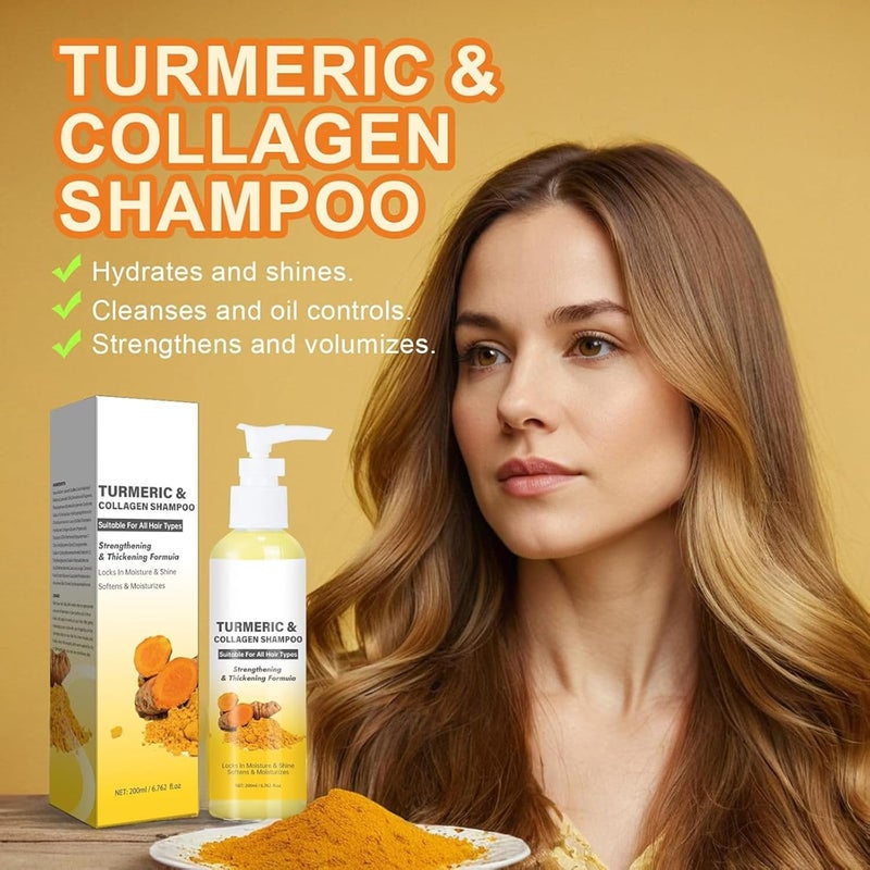 Widely used design Turmeric & Collagen Shampoo, Natural Ginger Scalp Care Anti-Dandruff Shampoo, Moisturizing Thickening Hair Wash for All Hair Types, Deep Cleanse, Volumize and Strengthen 200ml User tested optimized build - Image 2