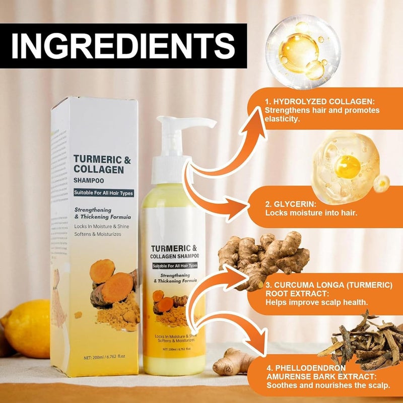 Widely used design Turmeric & Collagen Shampoo, Natural Ginger Scalp Care Anti-Dandruff Shampoo, Moisturizing Thickening Hair Wash for All Hair Types, Deep Cleanse, Volumize and Strengthen 200ml User tested optimized build - Image 3