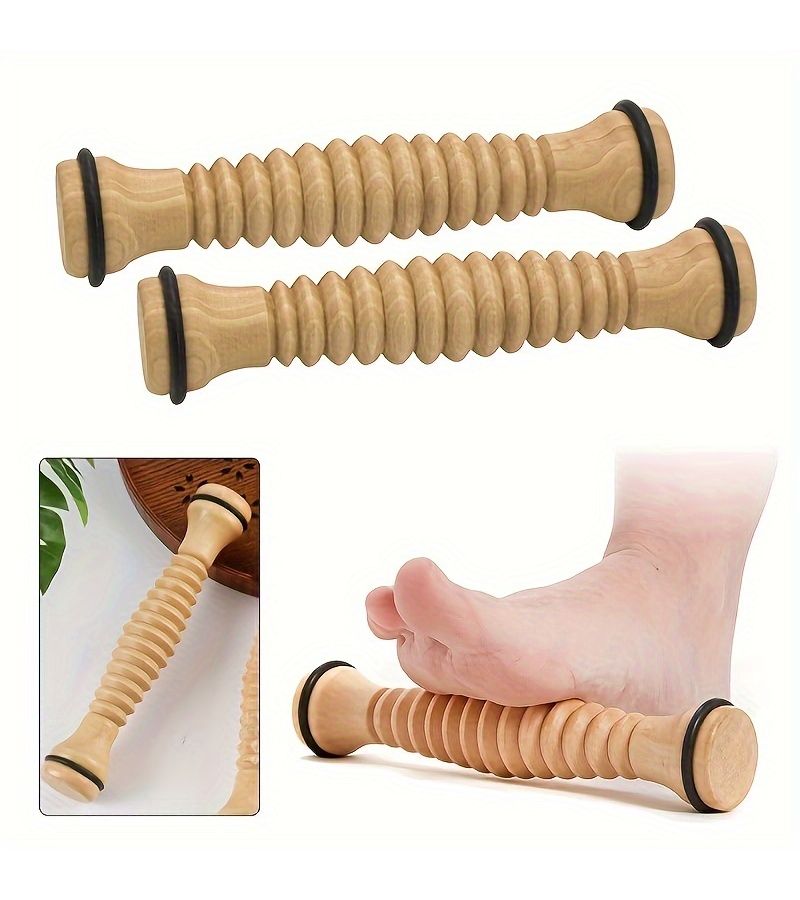 1pc Wooden Foot Roller Massager Reflexology Soothing Relaxation Tool Formaldehyde Free Battery Free Operation Foot Massage Stick - Image 1