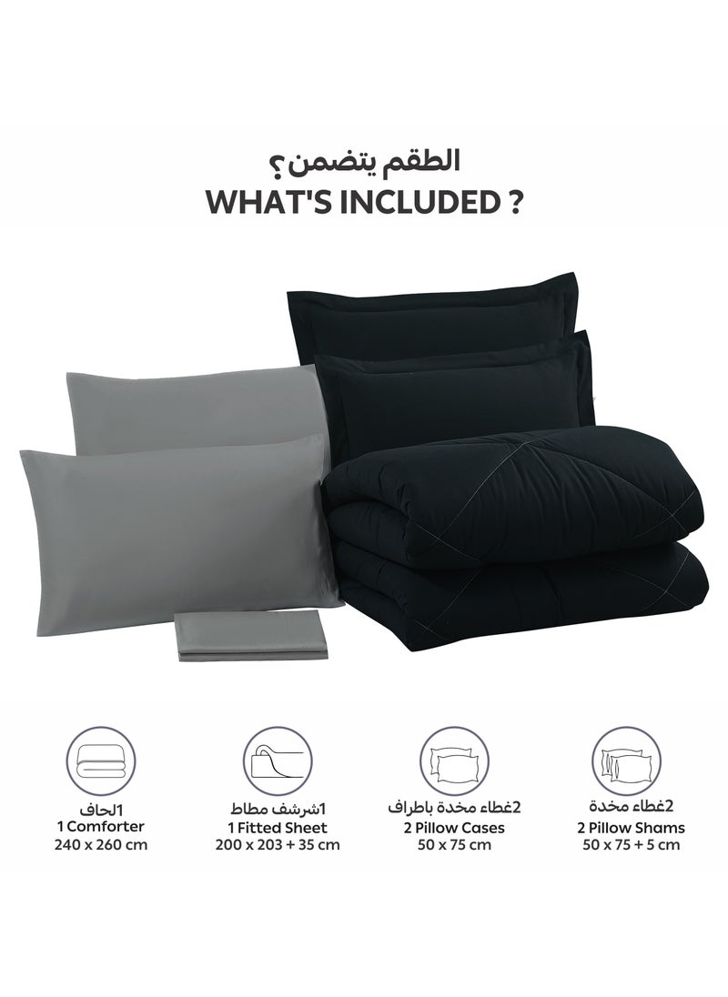 Donetella Bedding Comforter Set, King Size Fits 200x200 cm - 6-Pcs Solid Quilted Bed Set, Microfiber Fabric - 1 Comforter, 1 Fitted Sheet, 2 Pillow Shams, 2 Pillowcases  - Image 4