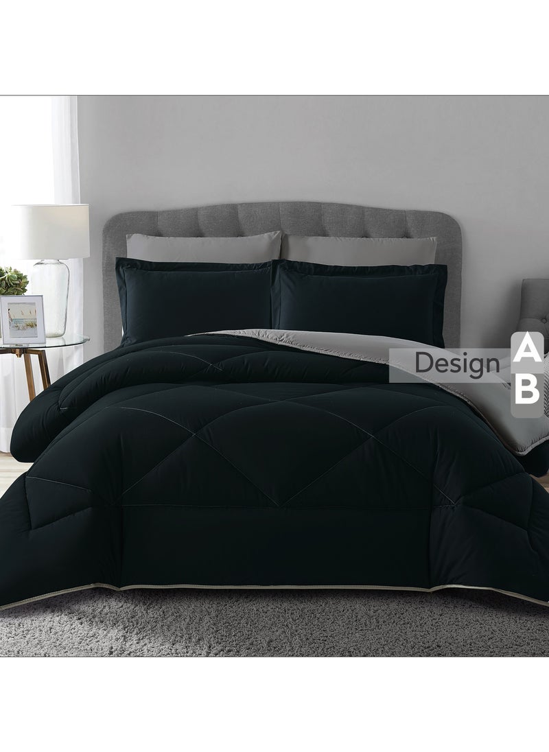 Bedding Comforter Set, King Size Fits 200x200 cm - 6-Pcs Solid Quilted Bed Set, Microfiber Fabric - 1 Comforter, 1 Fitted Sheet, 2 Pillow Shams, 2 Pillowcases