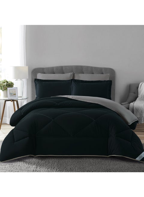 Bedding Comforter Set, King Size Fits 200x200 cm - 6-Pcs Solid Quilted Bed Set, Microfiber Fabric - 1 Comforter, 1 Fitted Sheet, 2 Pillow Shams, 2 Pillowcases