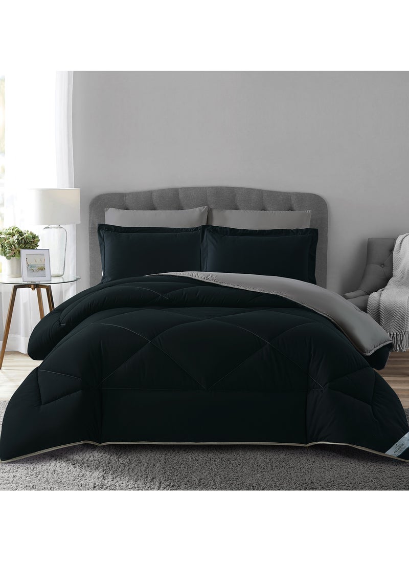 Donetella Bedding Comforter Set, King Size Fits 200x200 cm - 6-Pcs Solid Quilted Bed Set, Microfiber Fabric - 1 Comforter, 1 Fitted Sheet, 2 Pillow Shams, 2 Pillowcases  - Image 1