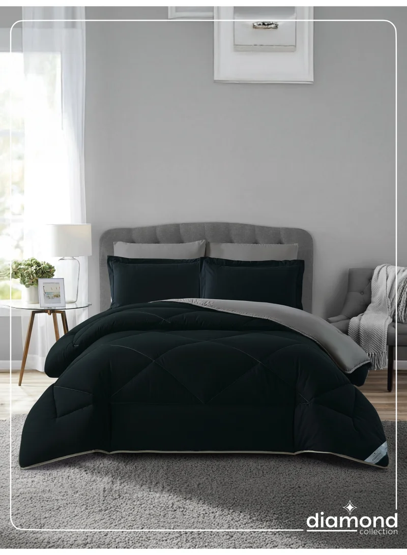 Donetella Bedding Comforter Set, King Size Fits 200x200 cm - 6-Pcs Solid Quilted Bed Set, Microfiber Fabric - 1 Comforter, 1 Fitted Sheet, 2 Pillow Shams, 2 Pillowcases