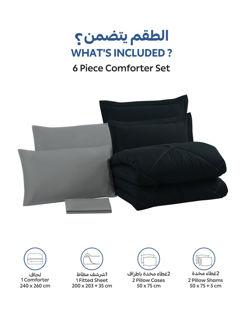 Donetella Bedding Comforter Set, King Size Fits 200x200 cm - 6-Pcs Solid Quilted Bed Set, Microfiber Fabric - 1 Comforter, 1 Fitted Sheet, 2 Pillow Shams, 2 Pillowcases - Image 3