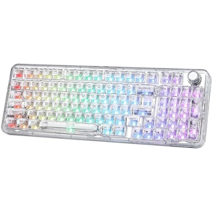 rayihni X98 QMK/VIA WIRELESS MECHANICAL GAMING KEYBOARD WITH KNOB,TRI-MODE BT5.0/USB-C/2.4GHZ HOT SWAPPABLE KEYBOARD,PRE-LUBED SWITCHES GASKET MOUNT RGB BACKLIT FOR WINS/MAC (WHITE, CRYSTAL SWITCH) - Image 1