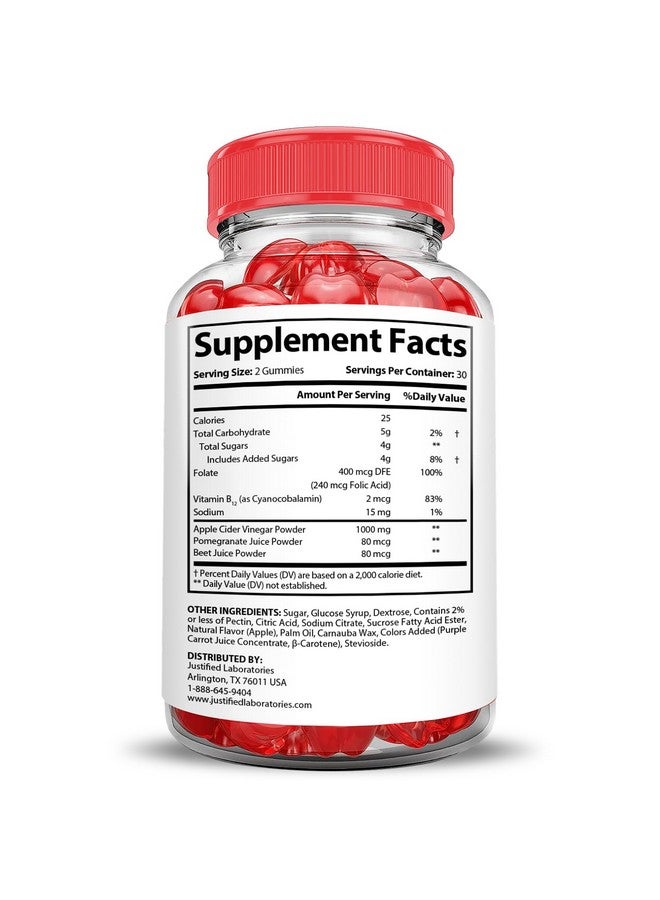 Justified Laboratories جيلاتين كيتو ACV المتقدم 1000 ملغ جيلاتي كيتو خل التفاح مع مسحوق عصير الرمان والبنجر B12 نباتي غير معدل وراثيًا 60 جيلاتي - Image 5