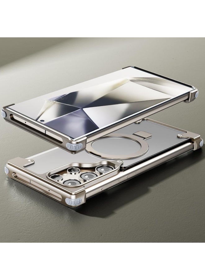 Oatsbasf Luxury Frameless Case For Samsung Galaxy S25 Ultra With 360 Degree Rotating Stand MagSafe Compatible Aramid Fiber Shockproof Slim Protective Cover Silver - Image 2