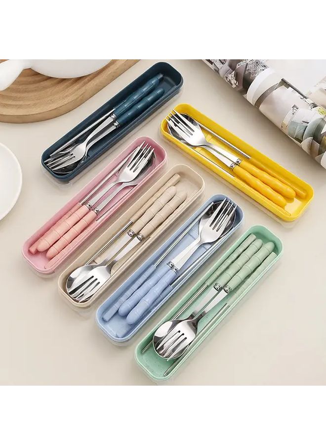 Pink Stainless Steel Cutlery Set 3pcs Portable Spoon Fork Chopsticks Travel Gift - Image 1