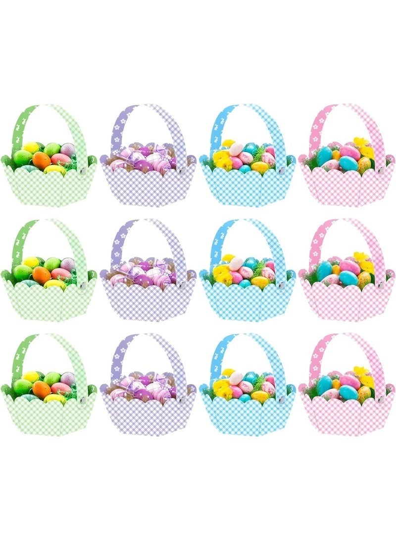 12 Pcs Paper Easter Baskets with Handle, DIY Easter Craft Baskets for Kids - Party Favors & Gift Boxes (Multi-color) - Image 1