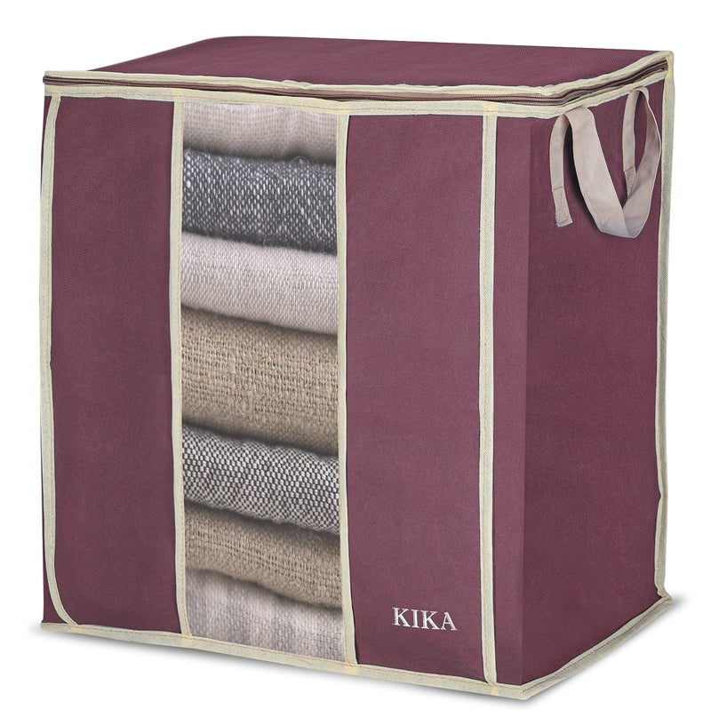 KIKA HOMS Large Clothes, Toys, Pillow & Blanket Storage Bag, Foldable Storage Organizer 60L, 1 Pc Pack (Maroon, Polypropylene) - Image 1