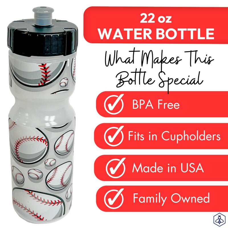 50 Strong 22oz Kids Sports Squeeze Water Bottle - BPA-Free with Pull Top Cap - Durable & Reusable for School  Boys & Girls - Made in USA - Baseball Theme - Image 3