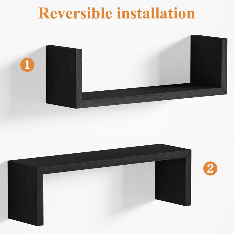 SRIWATANA Floating Shelves for Wall, Wall Shelves for Bathroom, Bedroom, Living Room, Kitchen, Office, Wood Shelves for Home Decor Set of 5 (Weathered Black) - Image 5
