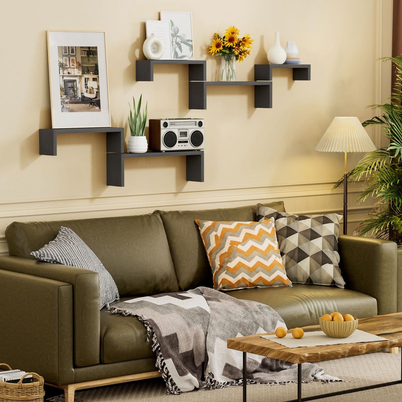 SRIWATANA Floating Shelves for Wall, Wall Shelves for Bathroom, Bedroom, Living Room, Kitchen, Office, Wood Shelves for Home Decor Set of 5 (Weathered Black) - Image 4
