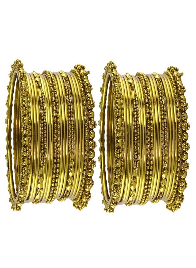 STYOLLO Traditional Alloy Kada Bangle Set For Women & Girls With Textured Design | Friend Gift Bangle | Lightweight Kada Set | Churi For Birthday - Set Of 40 (SYL_KJ2_412-PO2-Gold-2.8) - Image 1