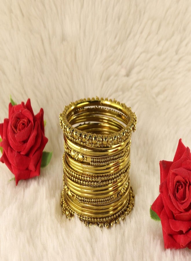 STYOLLO Traditional Alloy Kada Bangle Set For Women & Girls With Textured Design | Friend Gift Bangle | Lightweight Kada Set | Churi For Birthday - Set Of 40 (SYL_KJ2_412-PO2-Gold-2.8) - Image 4