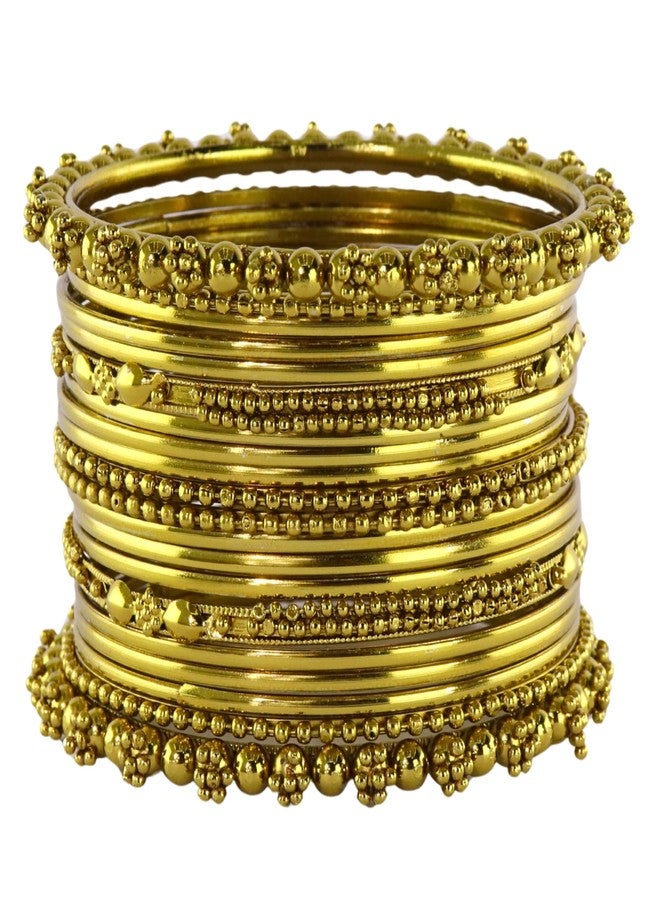 STYOLLO Traditional Alloy Kada Bangle Set For Women & Girls With Textured Design | Friend Gift Bangle | Lightweight Kada Set | Churi For Birthday - Set Of 40 (SYL_KJ2_412-PO2-Gold-2.8) - Image 2