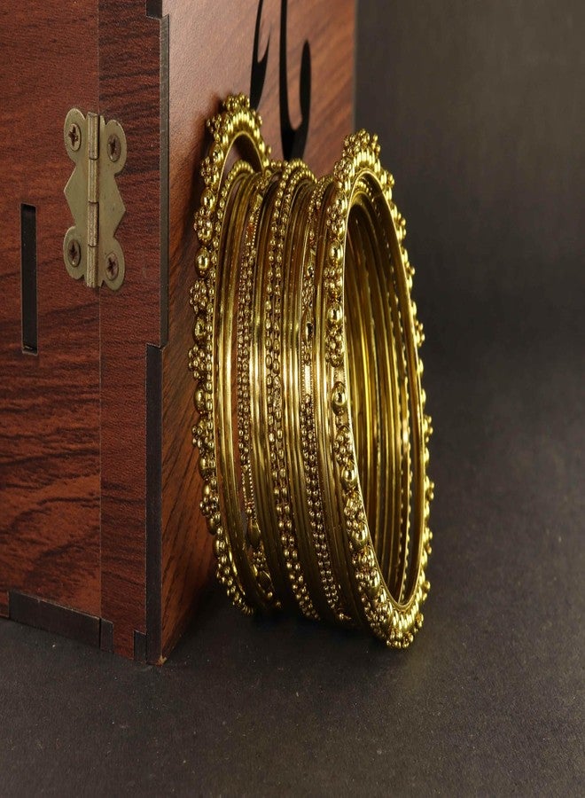 STYOLLO Traditional Alloy Kada Bangle Set For Women & Girls With Textured Design | Friend Gift Bangle | Lightweight Kada Set | Churi For Birthday - Set Of 40 (SYL_KJ2_412-PO2-Gold-2.8) - Image 3