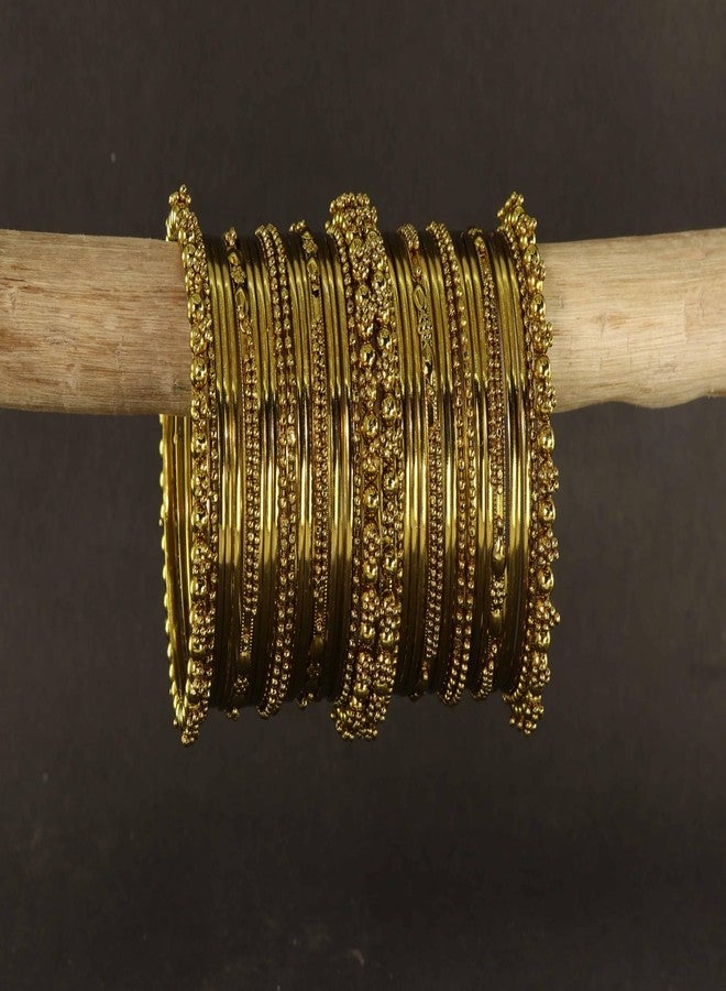 STYOLLO Traditional Alloy Kada Bangle Set For Women & Girls With Textured Design | Friend Gift Bangle | Lightweight Kada Set | Churi For Birthday - Set Of 40 (SYL_KJ2_412-PO2-Gold-2.8) - Image 5