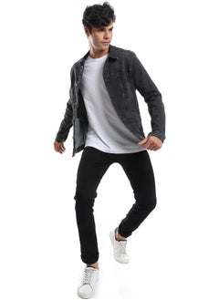 Andora Turn Down Collar Long Sleeves Denim Jacket_Iron Grey  - Image 3